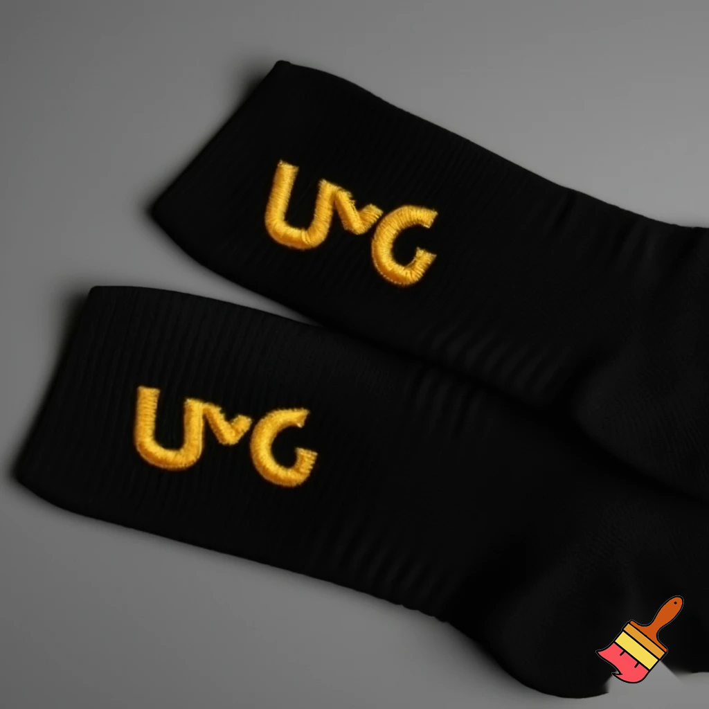 black crew socks with SLC in gold-yellow  