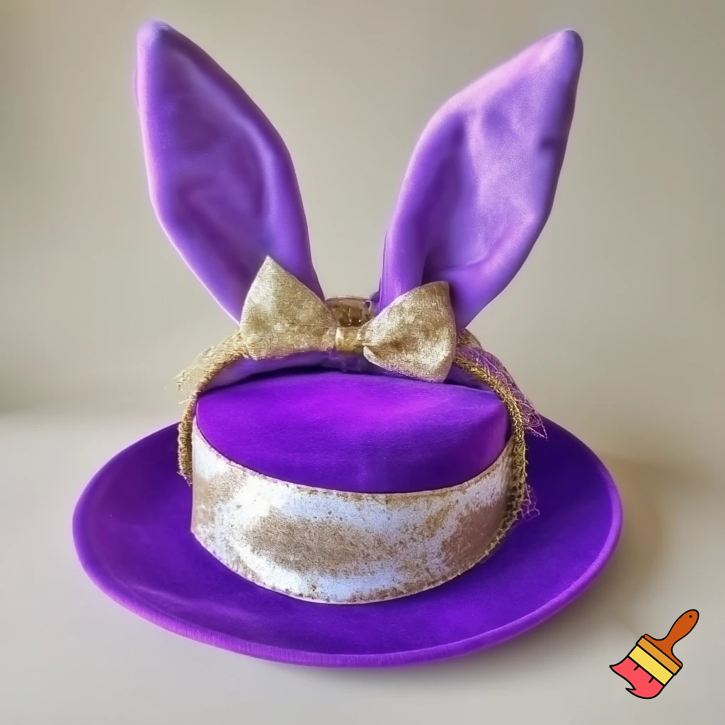 Easter top hat with headband, Easter bunny ears, purple and white velvet and fabric purple and white gold, gold and silver special delicate hat special delicate
