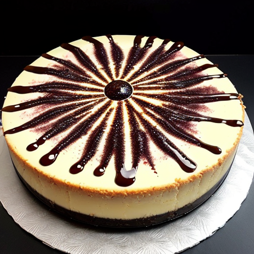 give the thing a outer space theme Galaxy Swirl Cheesecake:A cheesecake full of chocolatey goodness and flavors out of this world. It has star sprinkles and galaxy shaped twirls.  make the background outer space and make the cake more outer spacey 
 
