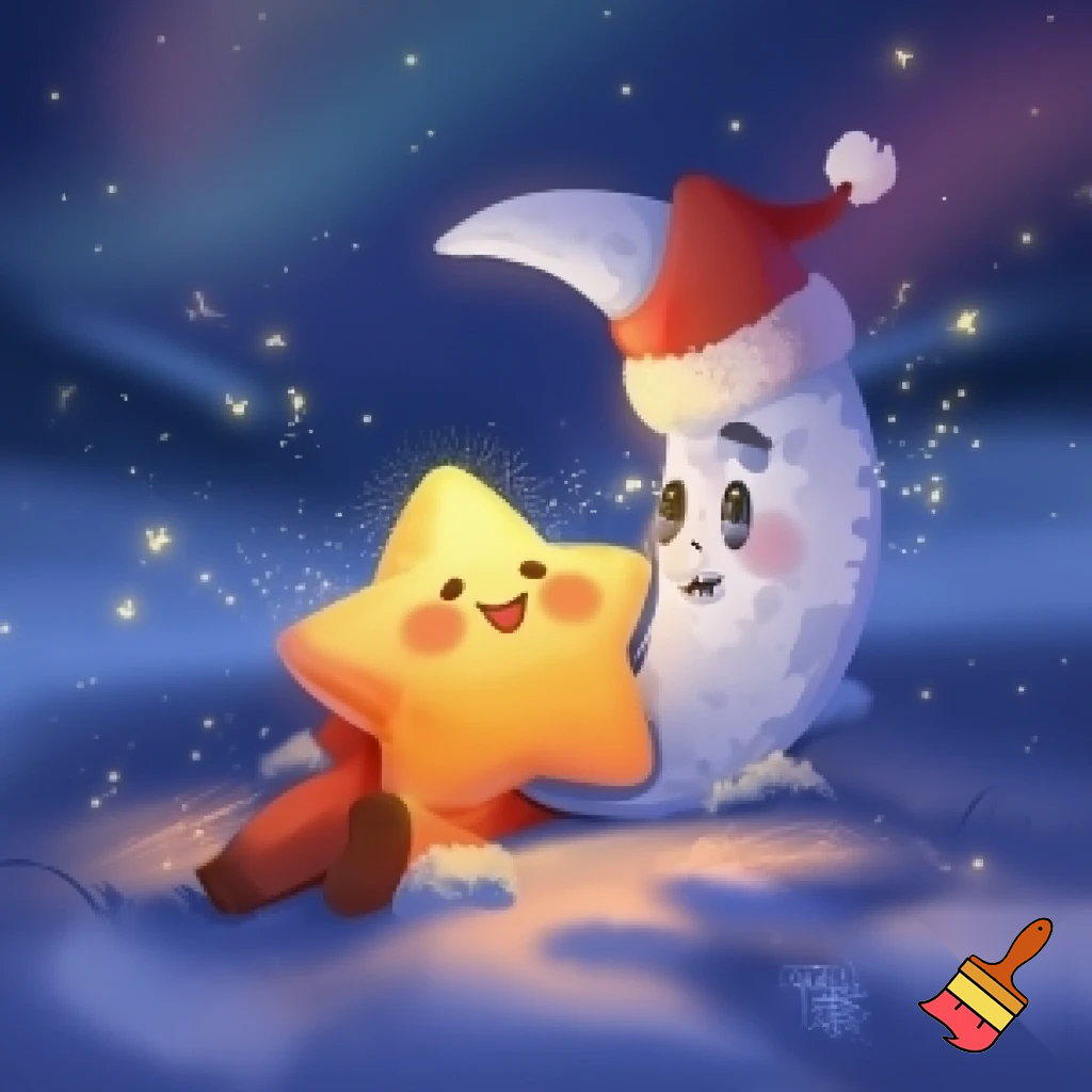 Star and the moon christmas cartoon