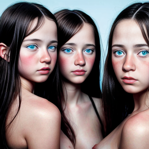 generate 16 year old triplets girls with black hair and blue eyes