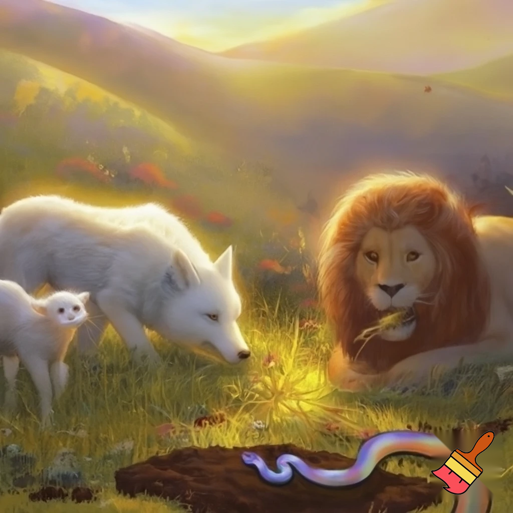 Wolf und Lamm werden einträchtig weiden, und der Löwe wird Stroh fressen wie das Rind, und die Schlange wird sich von Staub nähren. 