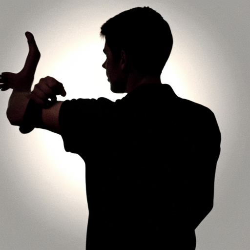 image of a person pointing at their back with 2 hands silhouette with arms bent