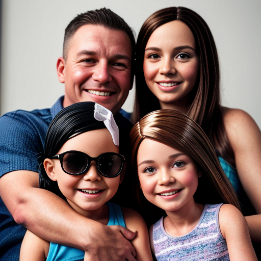 make a family photo of 3 with a 3 year old barbie and a 15 year old ken with there dad.   make barbie 3 years old make ken 15