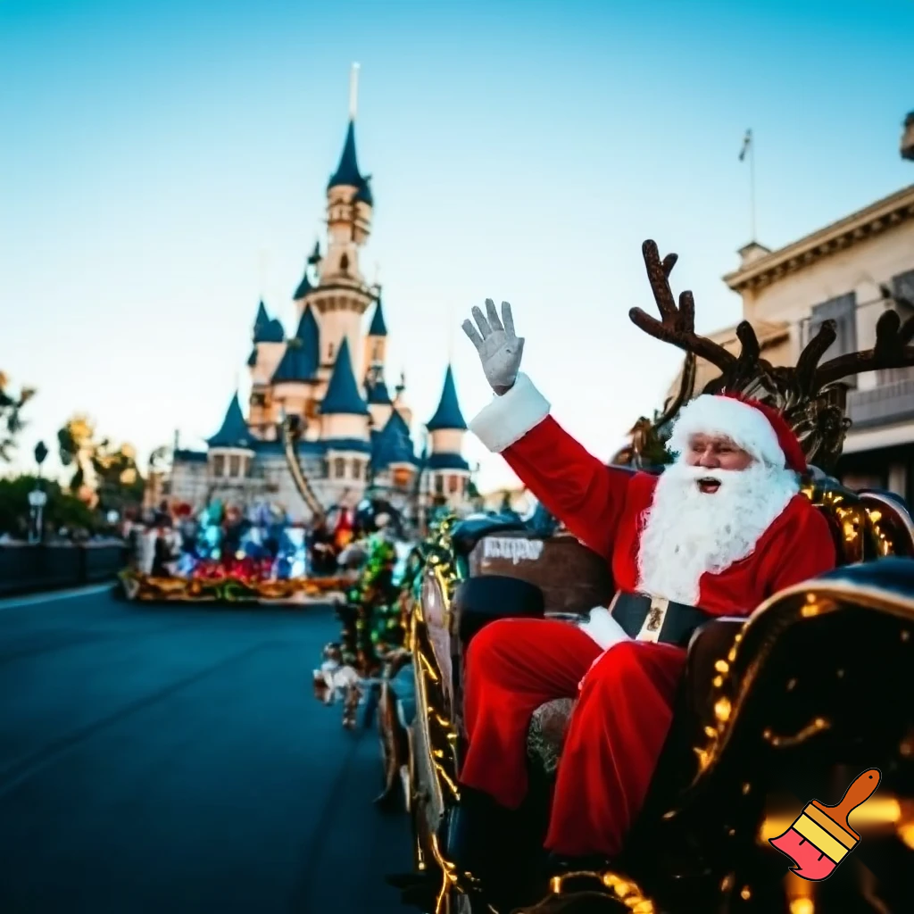 Santa Claus, France parade Paris Disneyland Santa sleigh castle Paris Santa Claus a big parade stage