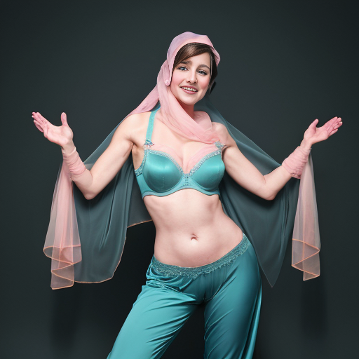 90's disney's 2d aladdin style comic dark blue background and panels of panel 1 anna  with teal harem pants and teal bra and teal  curved slippers with both hand palms place together and hiding the bottom of her mouth with a teal veil wrapped around her arms and attached to her head. 
panel 2 she danced with teal harem pants with teal bra and teal curved slippers and with a teal veil wrapped around her arms and shoulders and raising legs and bounced up and down her belly and shook her hips left and right. 
panel 3 as anna with teal harem pants and teal bra and teal curved slippers and with a teal veil wrapped around her arms and shoulders then spreading her arms, happily revealing her face to the viewer and giving a smile as she turns around shook her belly left and right. 
Panel 4 as anna with teal harem pants and bra and teal curved slippers with a teal veil wrapped around her shoulders and arms started to fading away , except her belly, which is bouncing around. 
Panel 5 then the ball transforms into the fading in belly of blonde haired rapunzel barefoot with pink harem pants and pink bra and pink veil wrapped around her arms and shoulders with her swaying her hips. 
Panel 6 rapunzel barefoot with pink harem pants, pink bra and pink veil wrapped around her arms and shoulders and with her hand palms place together between her chest and she gives a smile and blowing kisses at viewer. 