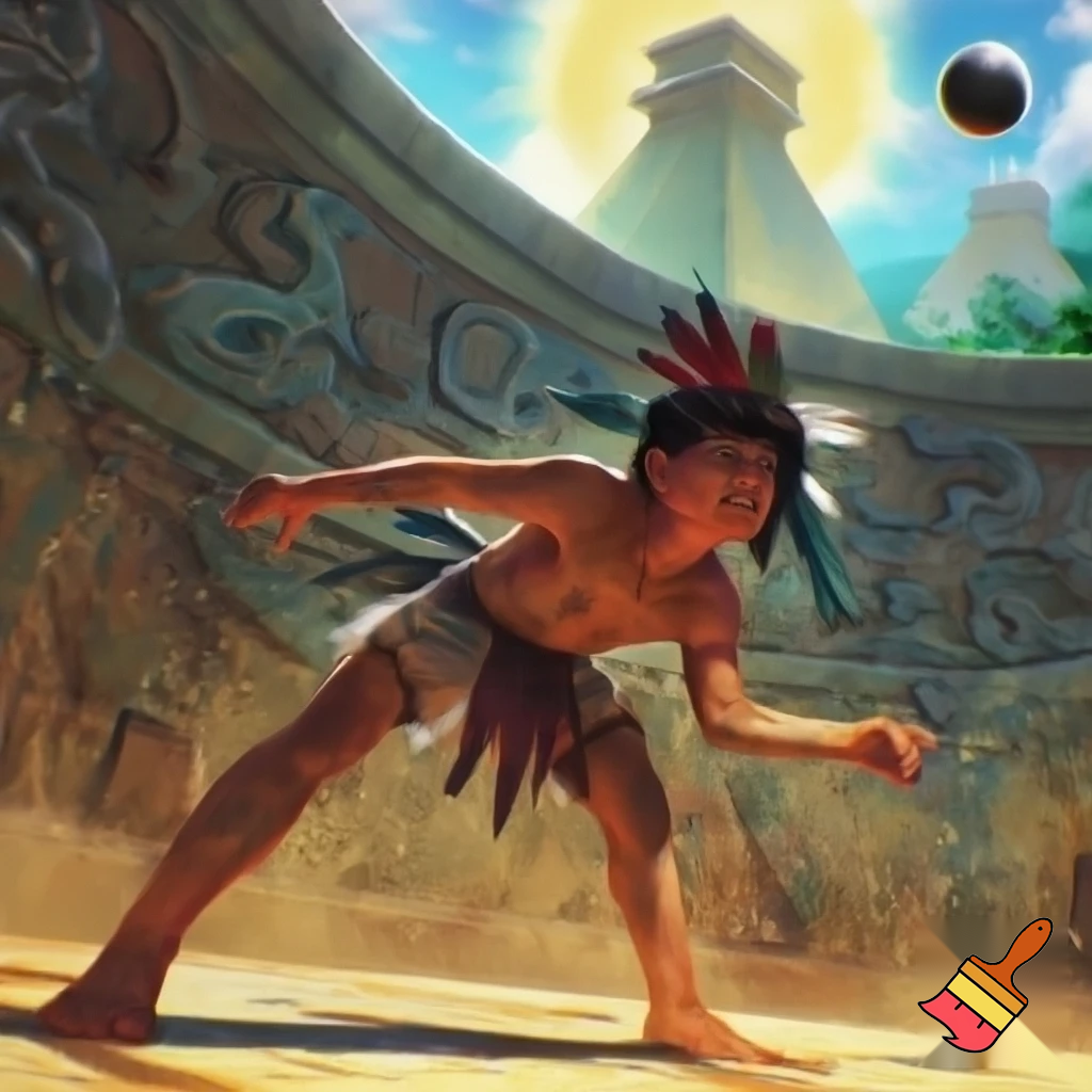an Aztec boy playing ball
