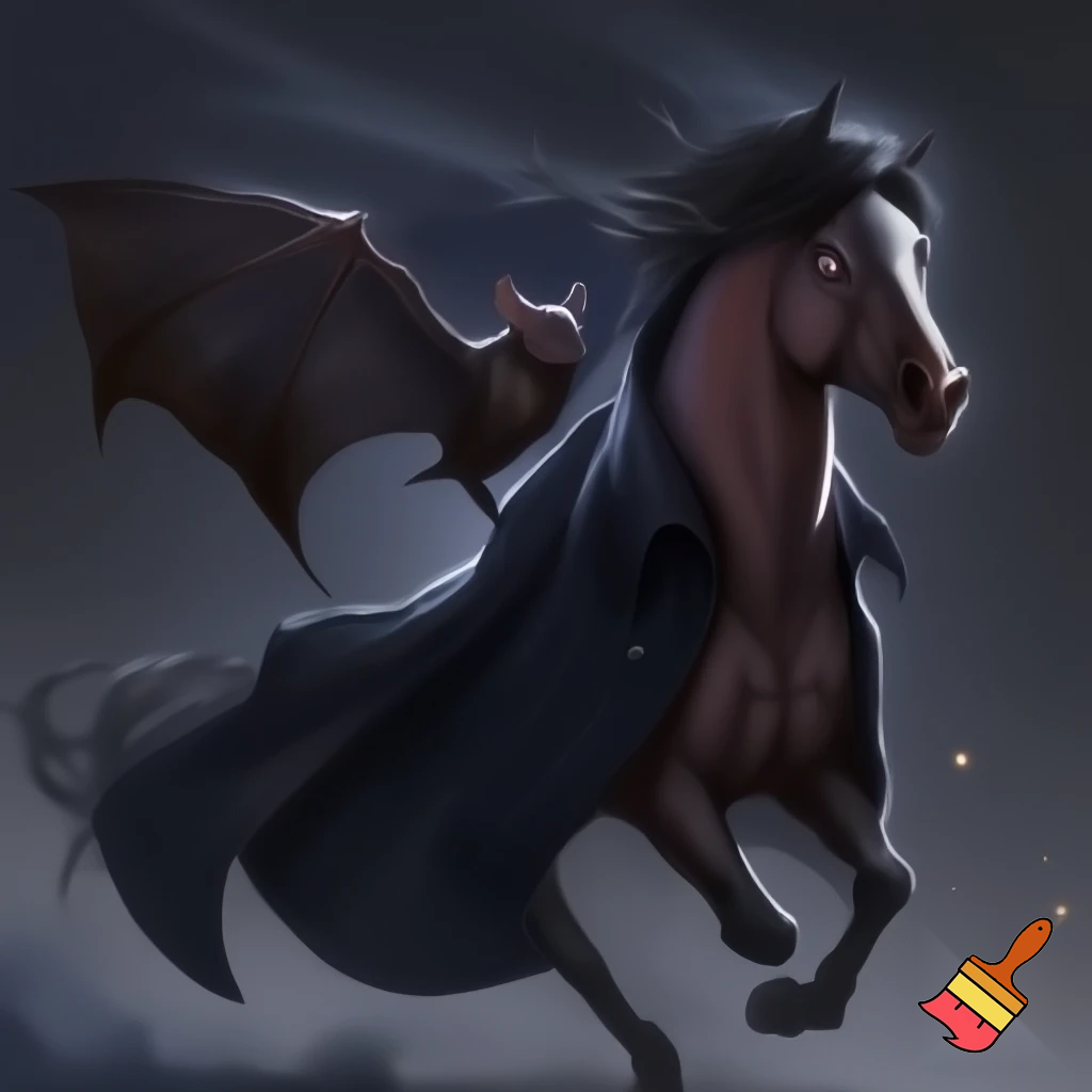 Half horse half bat running in a trench coat