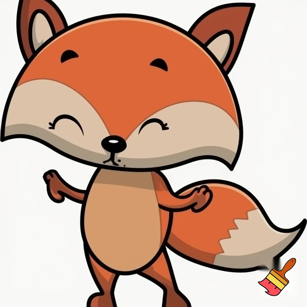 A cute cartoon fox on its hind legs.