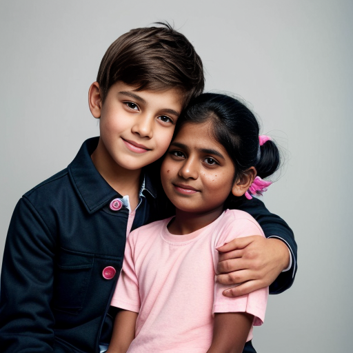 n Indian boy holding an Indian girl with his hands. 
The girl gently kisses the boy’s forehead. 
They both look like 21-year-old college students. 
The boy wears a light green shirt and black pants. 
The girl wears black pants, a sky blue top, and a black coat with shortand button closed . 
The girl’s skin tone is slightly darker than the boy’s. 
Background: a room with a plain white wall. 
The girl’s hair is tied neatly, like in a uniform style. 
Style: soft watercolor painting. 
Aura glow: pastel aura (pink + blue mix)