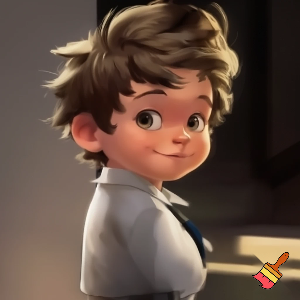 A young boy and had spiky hair, chubby and in uniform 