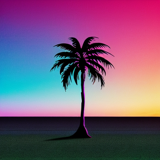 palm tree behind synthwave neon sun