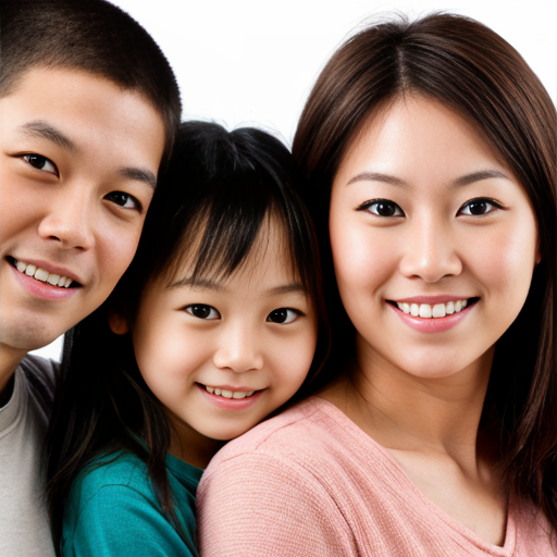 can you make a photo of a family of three thats not asian I have blonde hair and blue eyes 