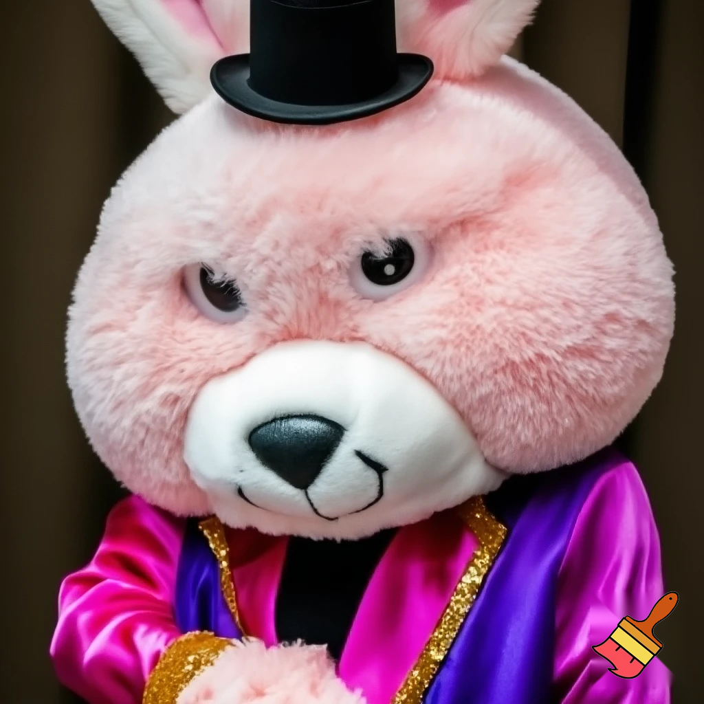 Easter bunny mascot costume top hat a colour face jacket purple and pink pink, purple and pink and gold purple and pink and gold