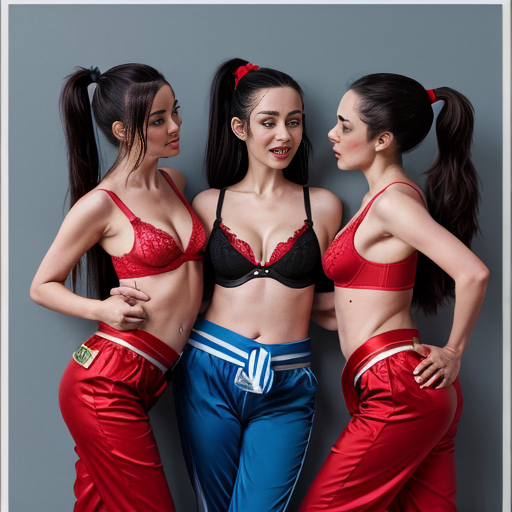 90's disney's 2d aladdin style comic dark blue background and panels of panel 1 a black haired ponytail woman with blue skin , blue harem pants, red bra and red sash and red curved slippers and with three heads walking towards viewer. panel 2 the head in the middle of the three headed black haired ponytail woman with blue skin , blue harem pants, red bra and red sash and red curved slippers is looking at the left head and the right head of the three headed the black haired ponytail  woman with blue skin , blue harem pants, red bra and red sash and red curved slippers. Panel 3 the middle head of the three headed black haired ponytail woman with blue skin , blue harem pants, red bra and red sash and red curved slippers is making a kiss face and still walking towards viewer. Panel 4 but then the two heads of the three headed the black haired ponytail barefoot woman with blue skin , blue harem pants, red bra and red sash did the same. Panel 5 then the three heads of the three headed black haired ponytail woman with blue skin , blue harem pants, red bra and red sash and red curved slippers started kissing the viewer. Panel 6 then the three headed black haired ponytail  woman with blue skin , blue harem pants, red bra and red sash and red curved slippers then turns around and raising her arms then swaying her hips. Panel 7 while the the three headed black haired ponytail woman with blue skin , blue harem pants, red bra and red sash and red curved slippers is shaking her butt a triangle shaped patch was on the her butt of her blue harem pants.