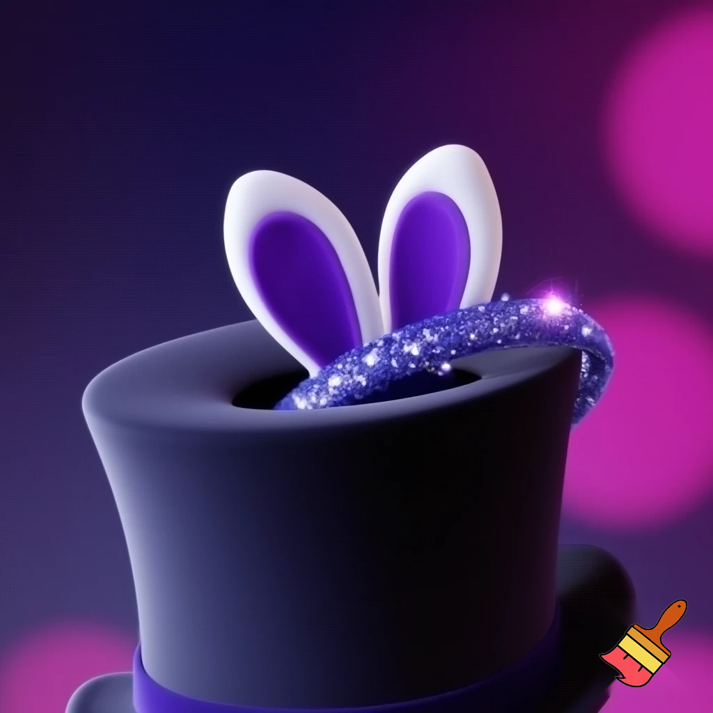 Black top hat with bunny ears velvet white and purple purple and white headband fabric and velvet glitter, purple and pink