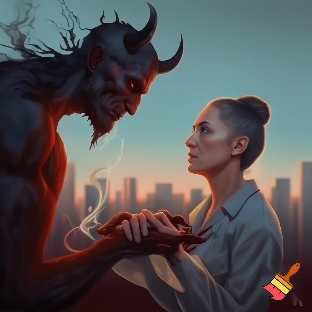 claudia sheinbaum holding hands with the devil and smiling, 