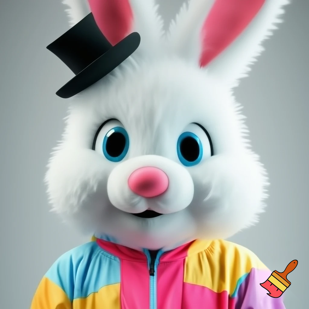 Easter bunny mascot costume top hat a colour face jacket