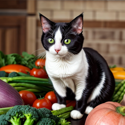 chat avec des pattes en légumes