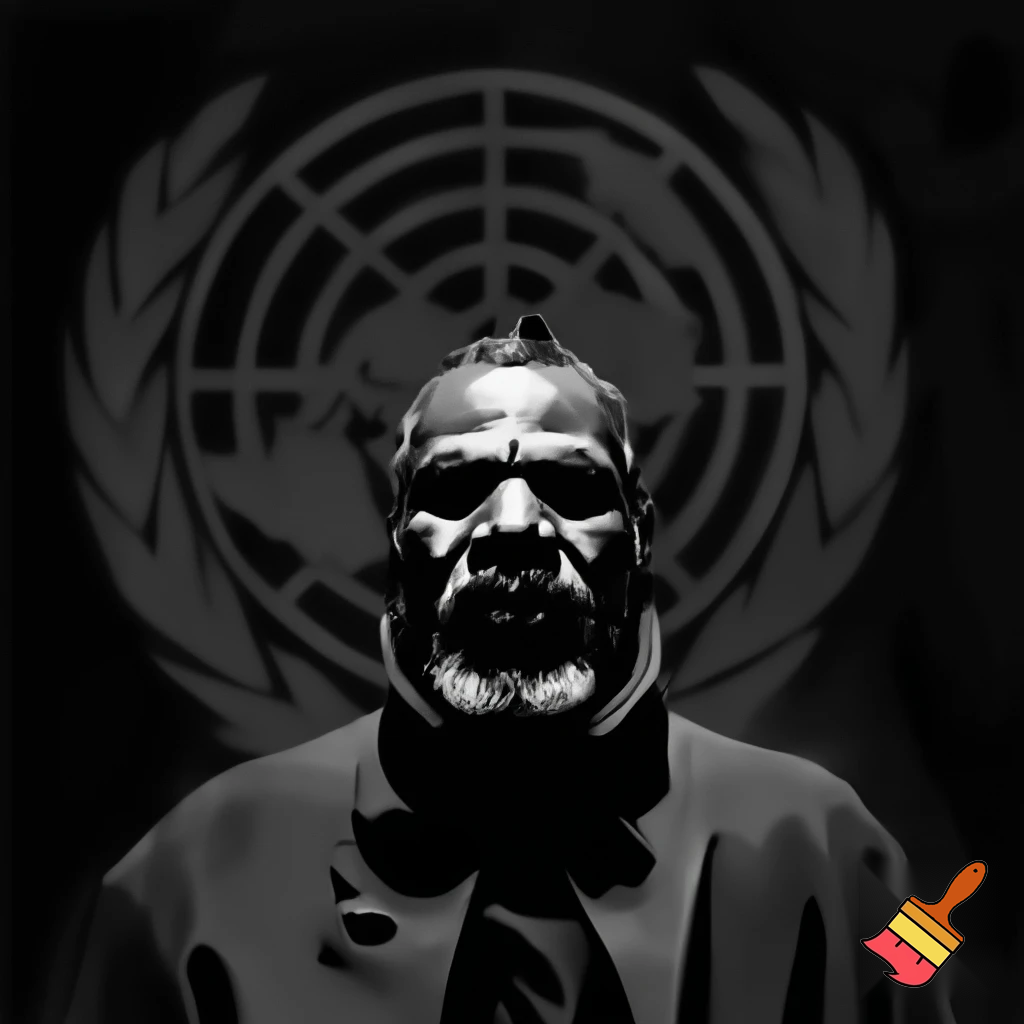 Adolf Hitler in front of a swastika