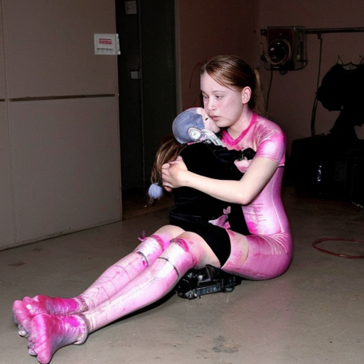 Show what the scene would look like if William Afton designed a special mangle pre suit, specifically designed for women and designed for slow death. If animatronics placed a perfectly sized 21-year-old girl in it (arms to arms, legs to legs, etc.) - costume mangle pre, what would the scene look like after the suit was activated, girl died agony legs, blood.