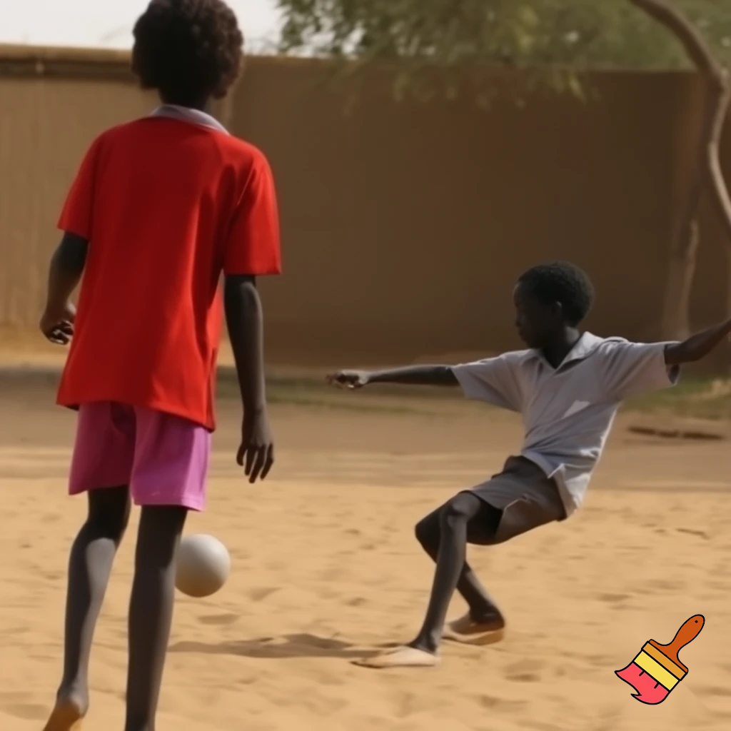 Two Sudanese  kids playing ball
