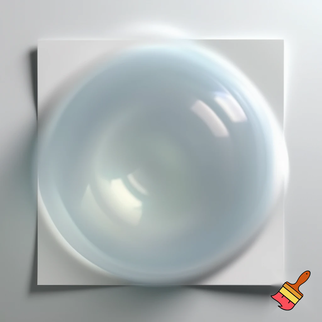 Imagine a flexible, gel-like bowl placed on top of a square piece of paper. The bowl’s material stretches and conforms perfectly to the square edges and corners of the paper, creating a smooth, dome-like shape. The bowl’s surface molds seamlessly to the square outline, resulting in a perfectly fitted, stretched, square shaped dome-like appearance.