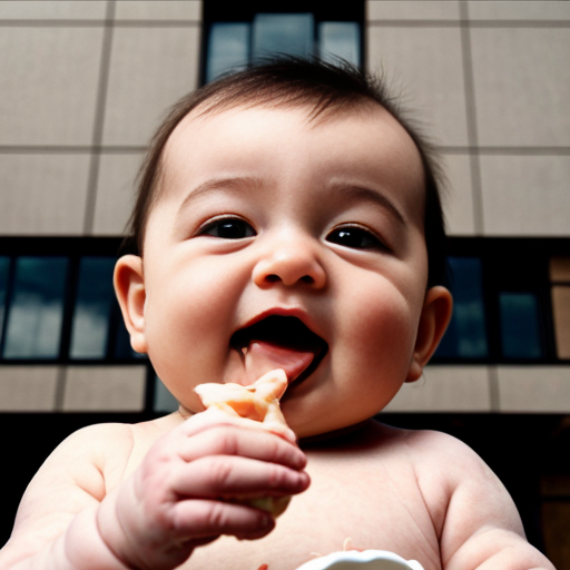 fat baby eating a building