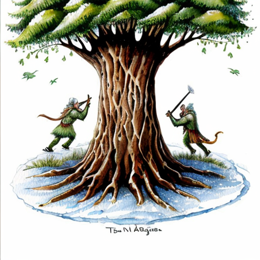 Tree-Lore is killed by Frost Giants who attack the Natbark forest. The Frost giants had been observing the elves for some time, but the nisses had no knowledge of this. (as they were not aware of the frost giant’s existence) Tree-Lore fights them in the battle of Snow-Trees, but loses he flees to his capital and gathers a well force, 372 AR



