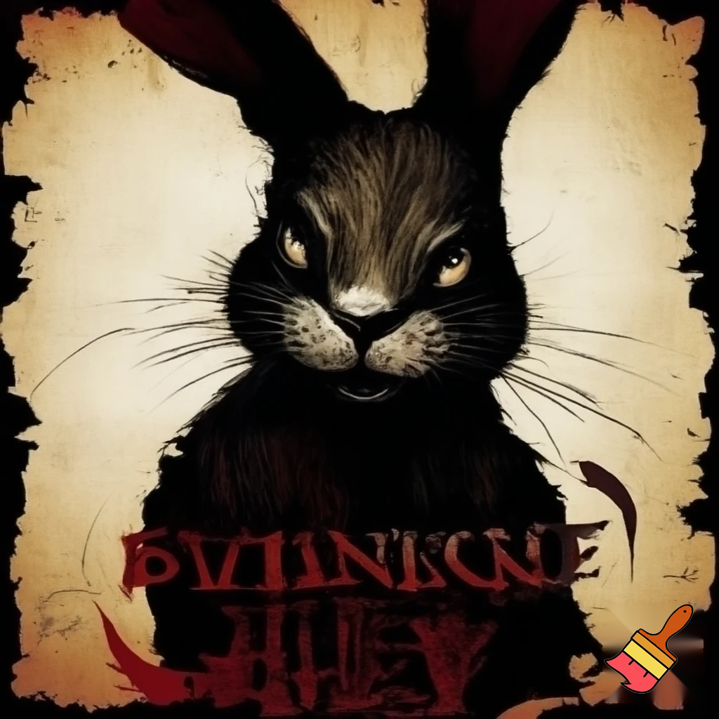 wanted poster of a rabbit smirking and looking sinister and menacing