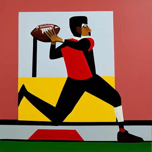 a cubist painting of a person playing football using warm red colours to show their passion for the sport