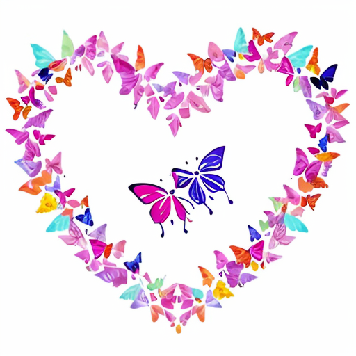 Cute 100 butterflies making a heart shape