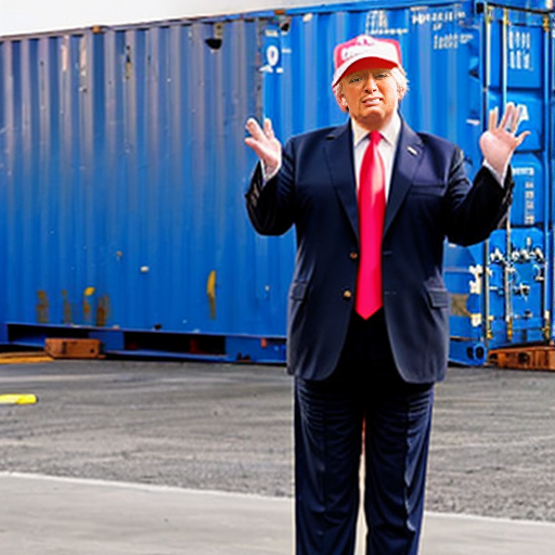 trump juggling freight containers money people countries construction musical instruments