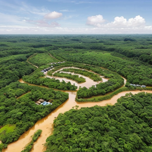 Amazon rain forest village with solar panels