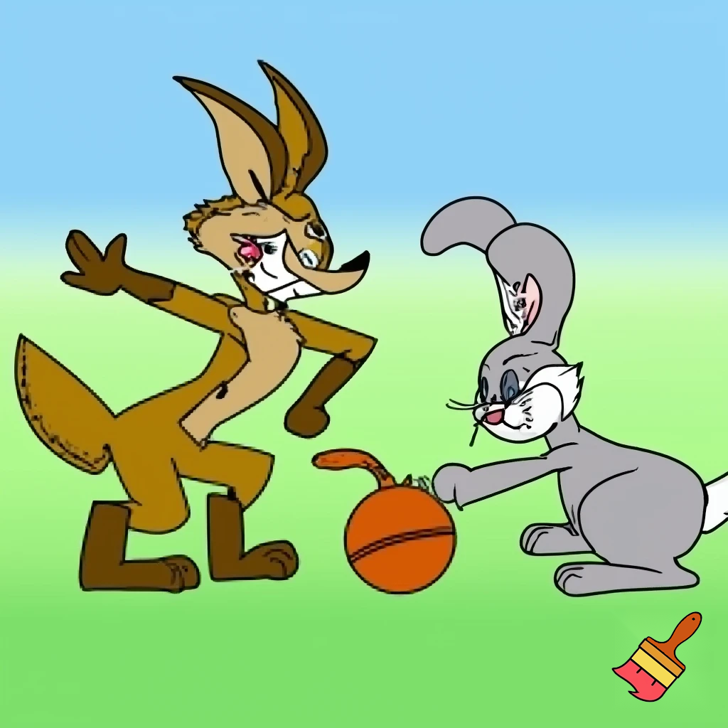coyote and rabbit playing togther