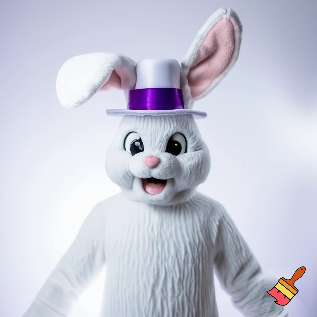 Easter bunny mascot costume top hat white and purple purple white top hat