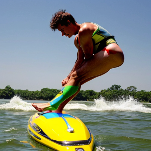 A barefoot young man waterskiing on bare feet with no skis