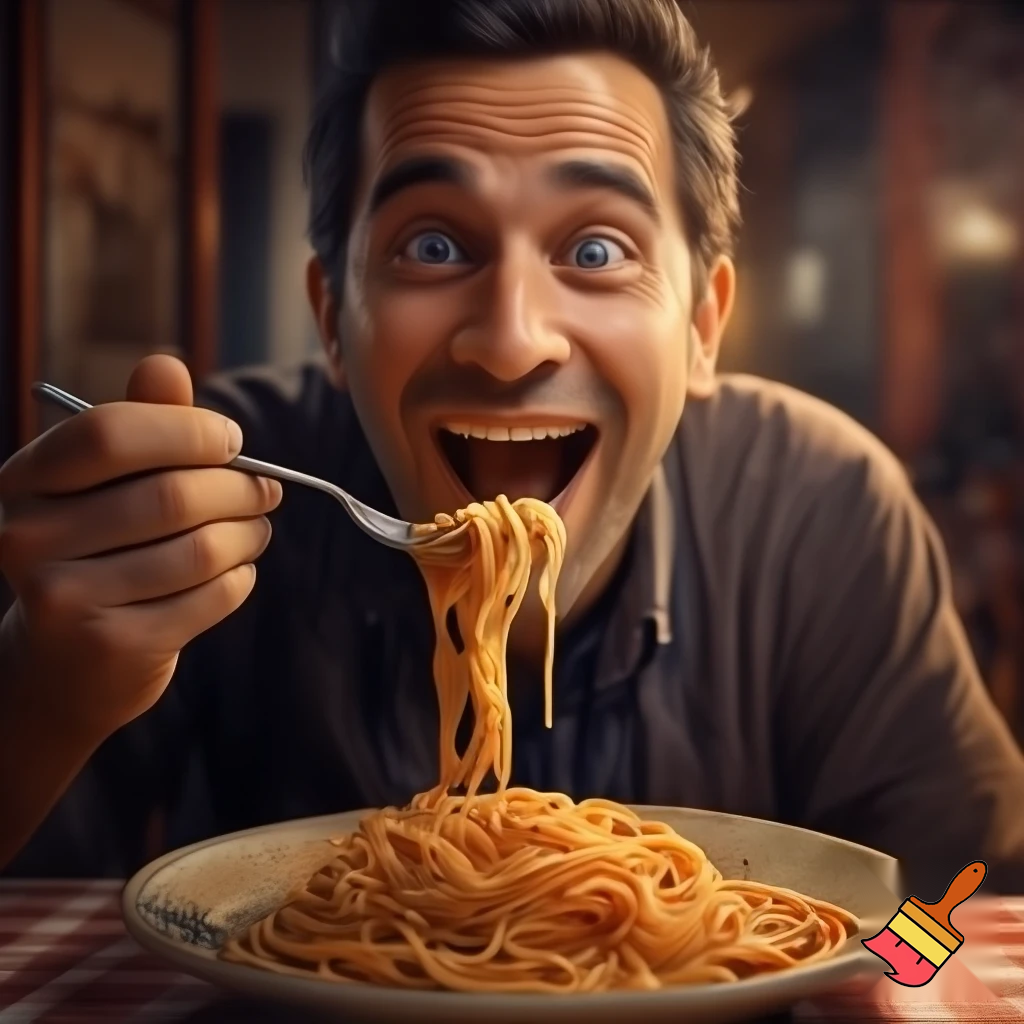 A man eating spaghetti 