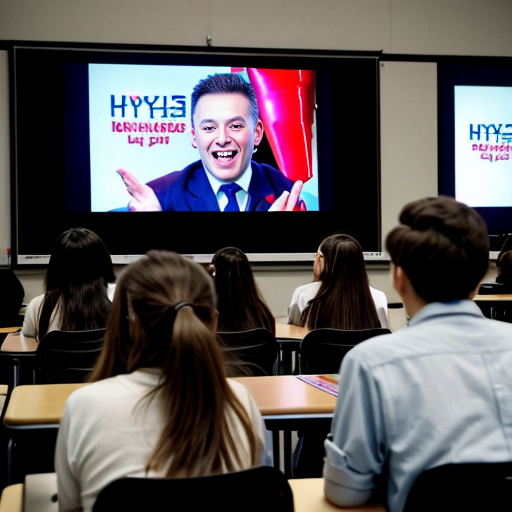 
•	The speaker begins 
•	He points toward the students sitting in front of him and smiles.
•	A large screen behind him shows images of rockets launching and students studying in classrooms.
•	The audience begins clapping 
