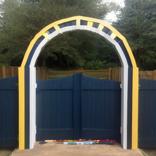 Paint the mdf arch with dark blue but wheather a little the arch making gold apears less shiny and dark blue the wooden slats
