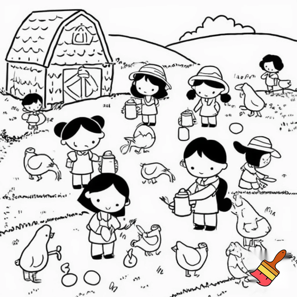 coloring  page  girls at farm