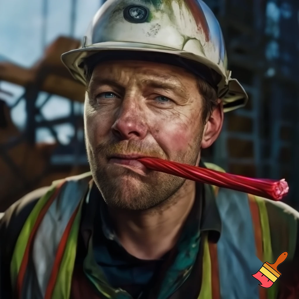 construction worker eating licorice
