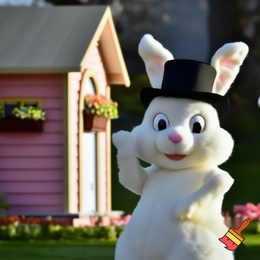 Easter bunny mascot top hat costume Easter bunny’s house