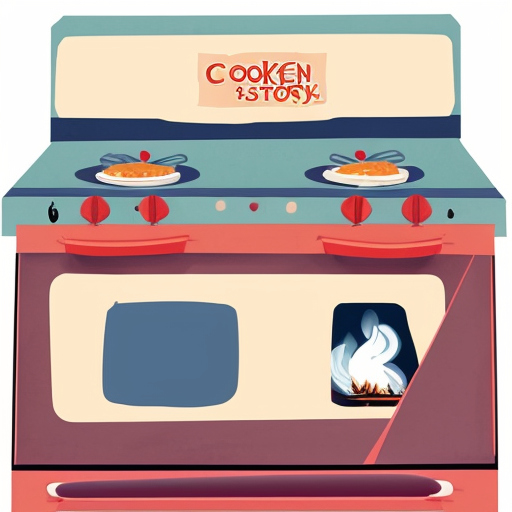 images of an animated smoking and broken oven for a child's story book. 