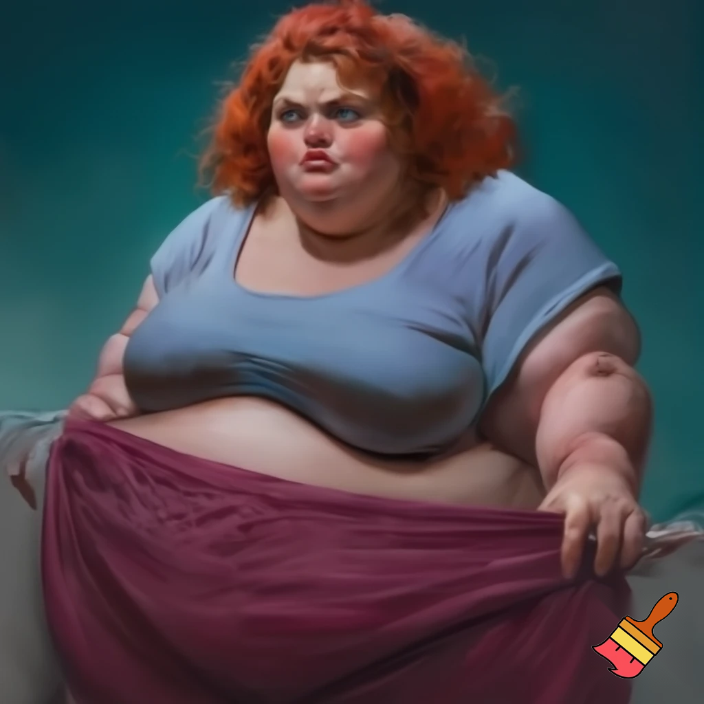 short, fat , obese short women with a big chubby neck and red hair, menacing, mean