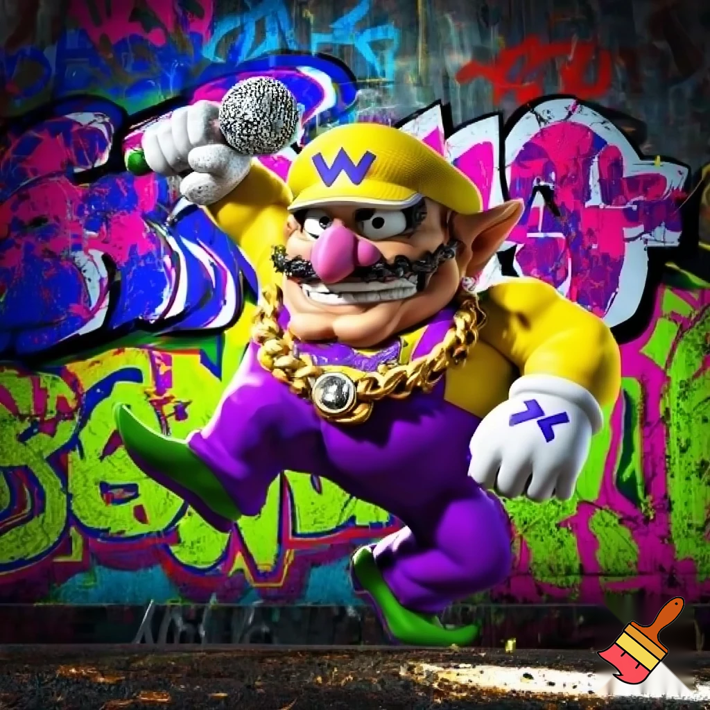Wario rapper dancing I front of grafit