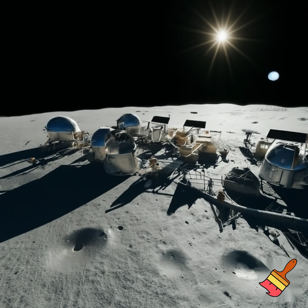 Hazme una imagen de una colonia espacial en la Luna