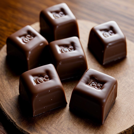 four boring looking square-shaped chocolate pieces off of a chocolate bar.