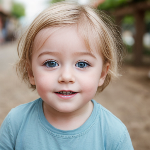 make me a photo of a 3 year old with bule eyes and blonde hair