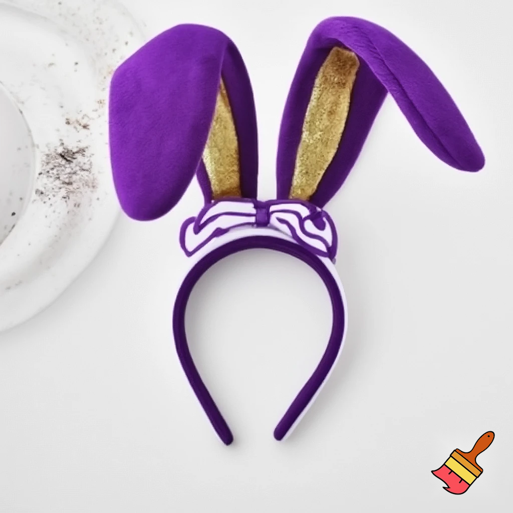 Easter bunny top hat headband, purple, purple and white with gold